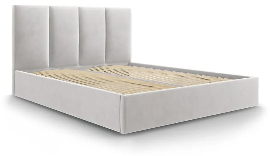 Világosszürke kárpitozott franciaágy tárolóhellyel ágyráccsal 180x200 cm Juniper – Mazzini Beds