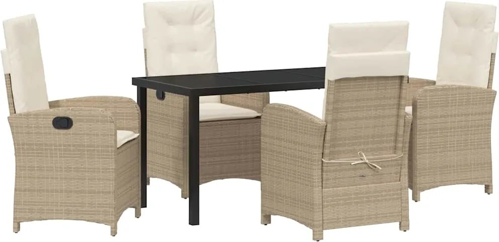 vidaXL Kert étkező szett párnával 5 pcs Bézs polirattan