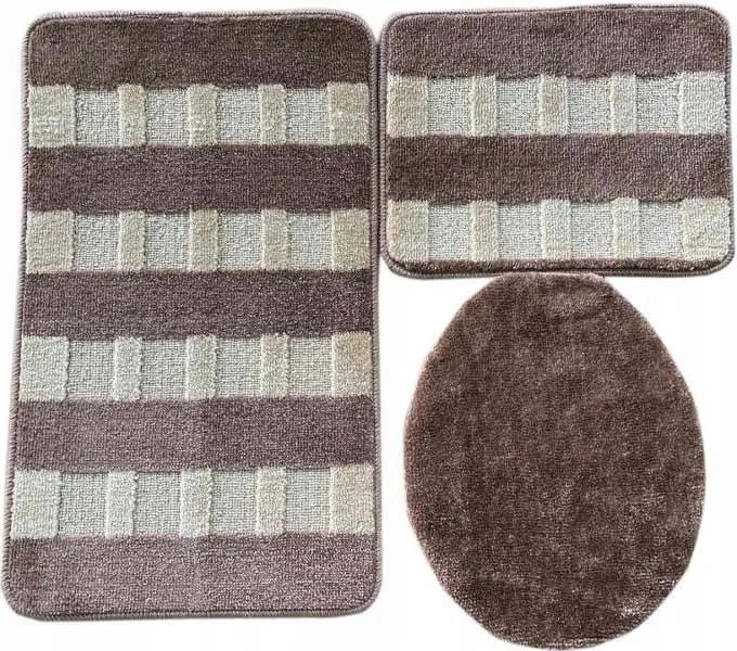 Fürdőszobaszőnyeg Barna Bézs Csíkos 3 részes