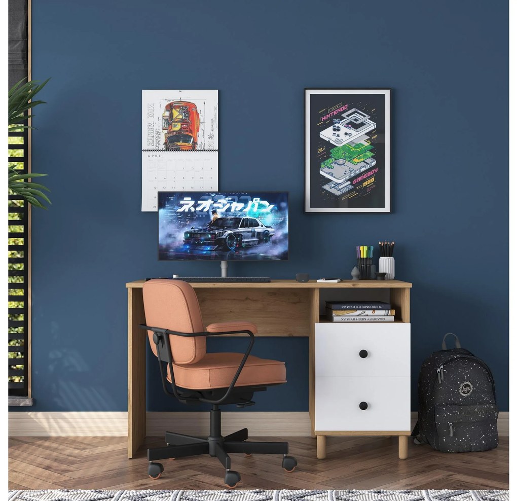 PC asztal Sikine 3 (dió + fehér) . 1094988