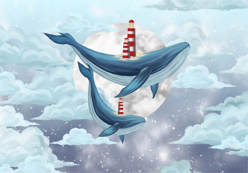 Fotótapéta Bálnák hold világítótornyok vinil 368x254 +ragasztó