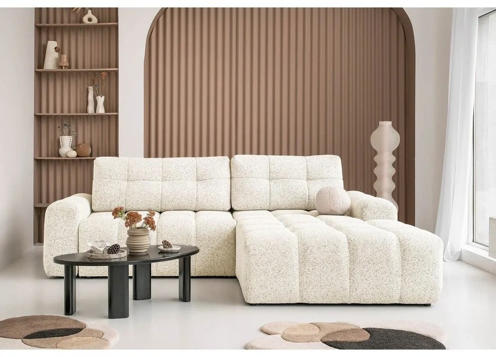 Krémszínű kinyitható tárolóhelyes moduláris sarokkanapé (jobb oldali) Lulu – Miuform