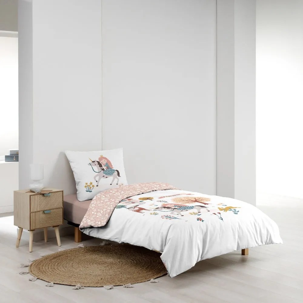 Fehér-rózsaszín egyszemélyes pamut gyerek ágyneműhuzat 140x200 cm Lilibelle – douceur d'intérieur