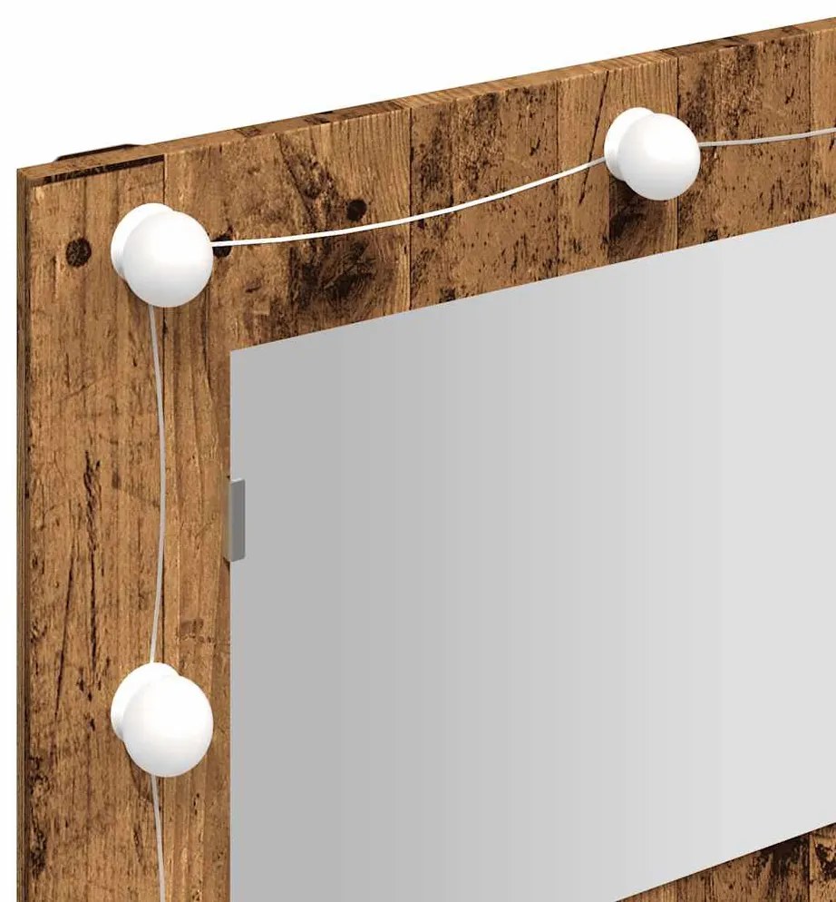 antik fa tükrös szekrény LED-ekkel 90x31,5x62 cm
