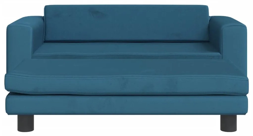 kék gyerek bársonykanapé lábzsámollyal 100x50x30 cm