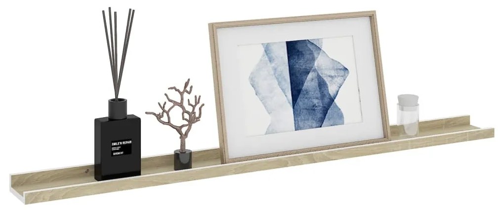 2 db fehér és sonoma tölgy színű fali polc 100 x 9 x 3 cm