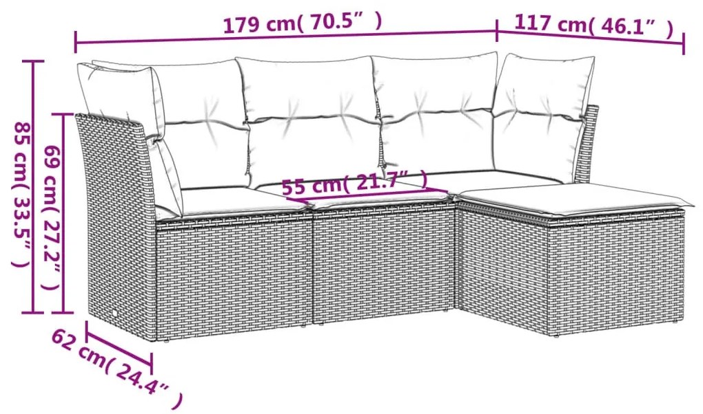 4 részes fekete polyrattan kerti ülőgarnitúra párnákkal