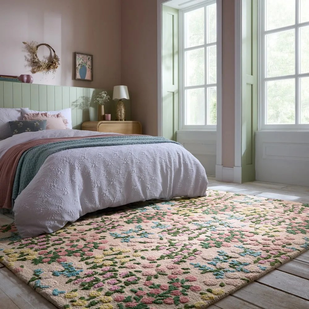 Krémszínű kézi szövésű gyapjú szőnyeg 160x230 cm Emilia Floral – Flair Rugs