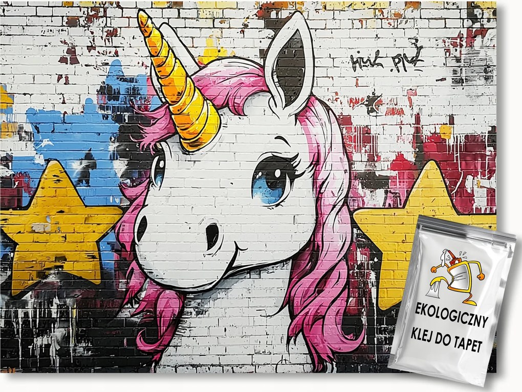 Fotótapéta Flizelina Fal Tégla Graffiti Unikornis Ló 152,5x104 ragasztó