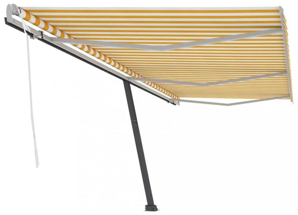sárga-fehér kézzel kihúzható póznás napellenző 600 x 300 cm