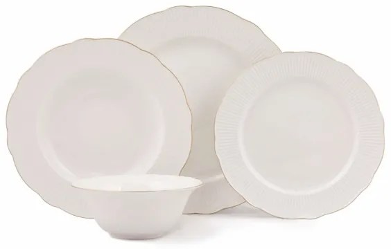 24 részes porcelán étkészlet, fehér/arany