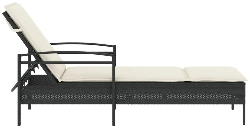 Fekete polyrattan napozóágy párnával 63x200x81 cm