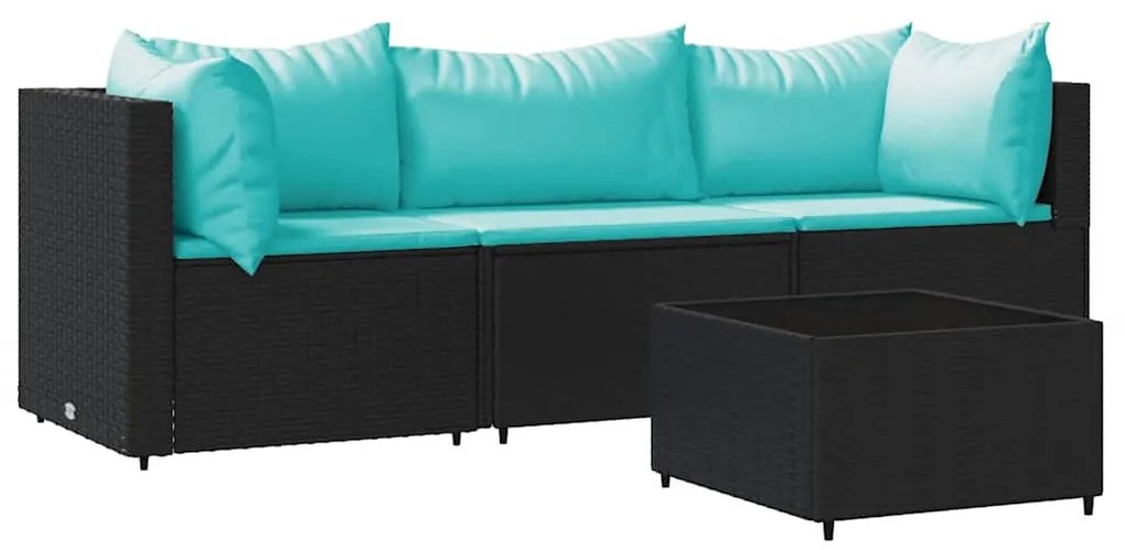 4 részes fekete polyrattan kerti ülőgarnitúra párnákkal