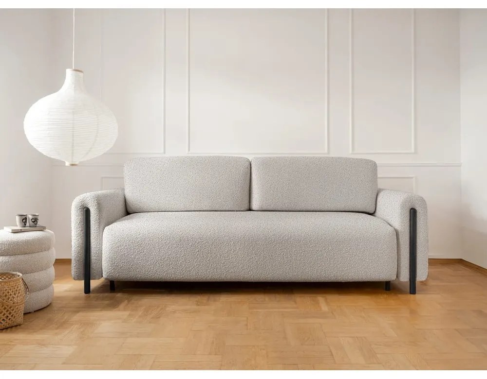 Szürkésbézs buklé kinyitható-tárolóhelyes kanapé 244 cm Arcadova – ELTAP