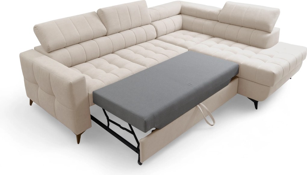 Nardo L kinyitható sarokkanapé, jobb oldali - bézs Pretty 03 plüss