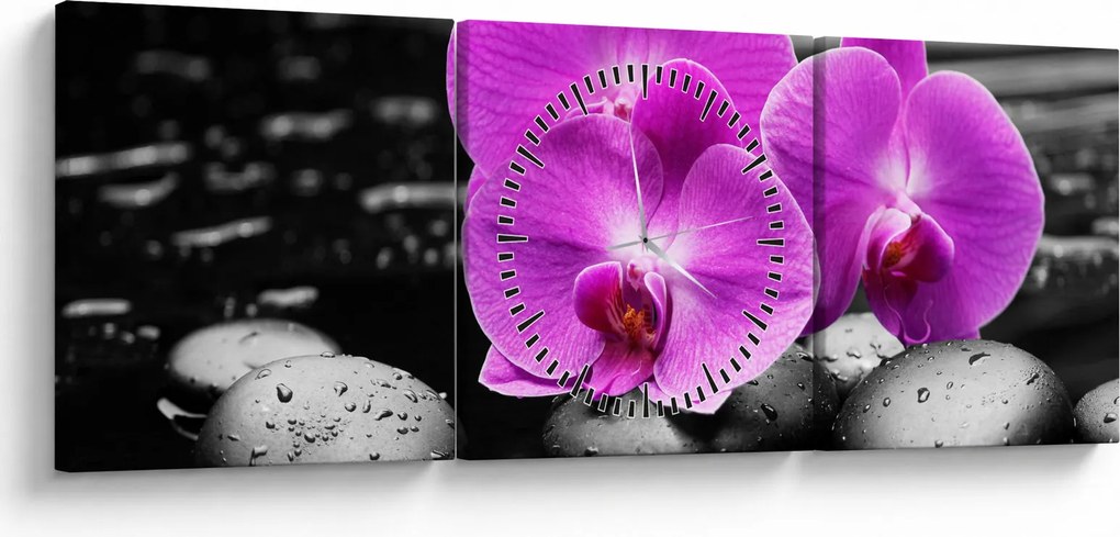 Kép - Lila orchideák (órával) (90x30 cm)