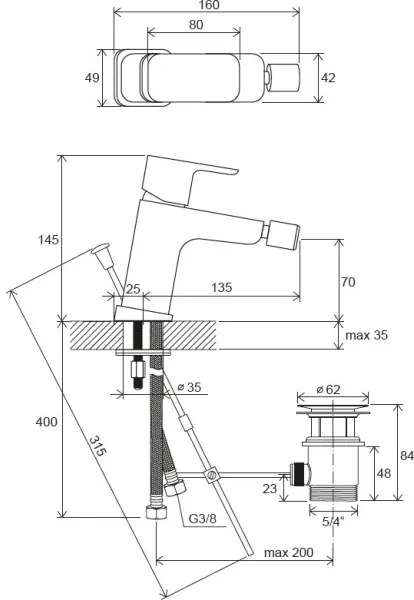 Ravak X070155 - Bidé csaptelep + leeresztő FREE fekete