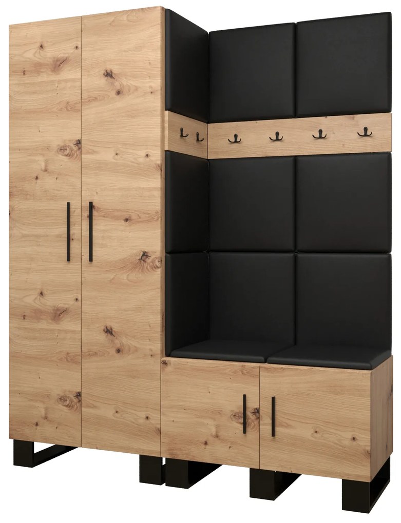 Előszobabútor Amanda 2 (artisan tölgy + fekete öko-bőr). 1085874