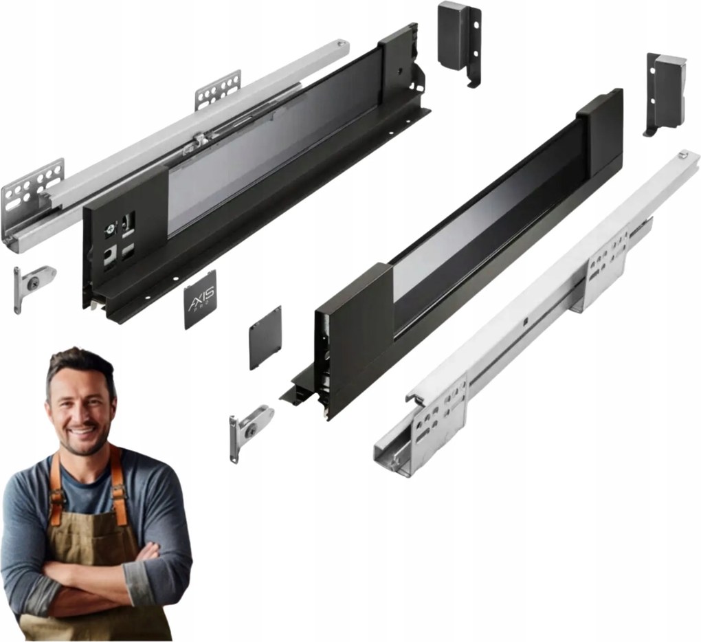 Fiók Gtv Axis Pro Glass 500 mm, alacsony H-86 oldal üveggel, fekete