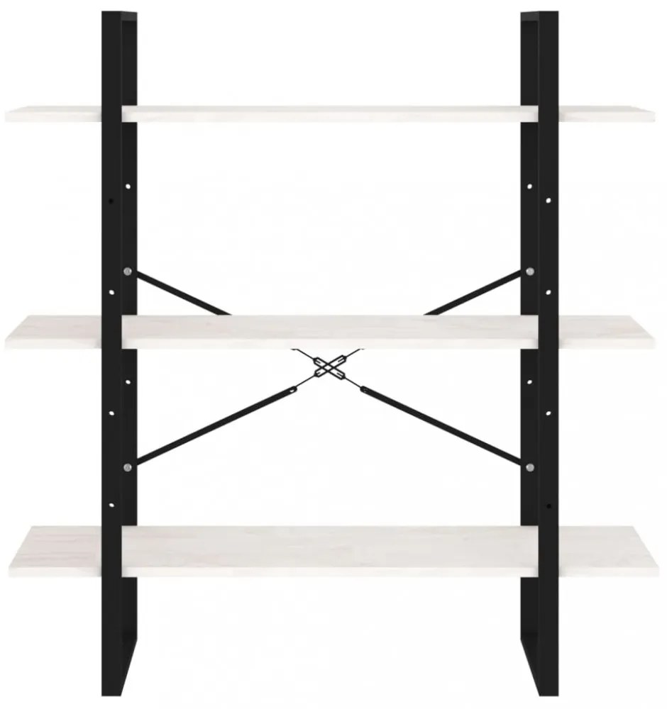 háromszintes fehér tömör fenyőfa könyvszekrény 100x30x105 cm