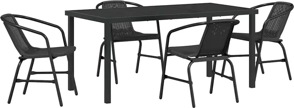 vidaXL Kert étkező szett 5 pcs Fekete Porszórt acél