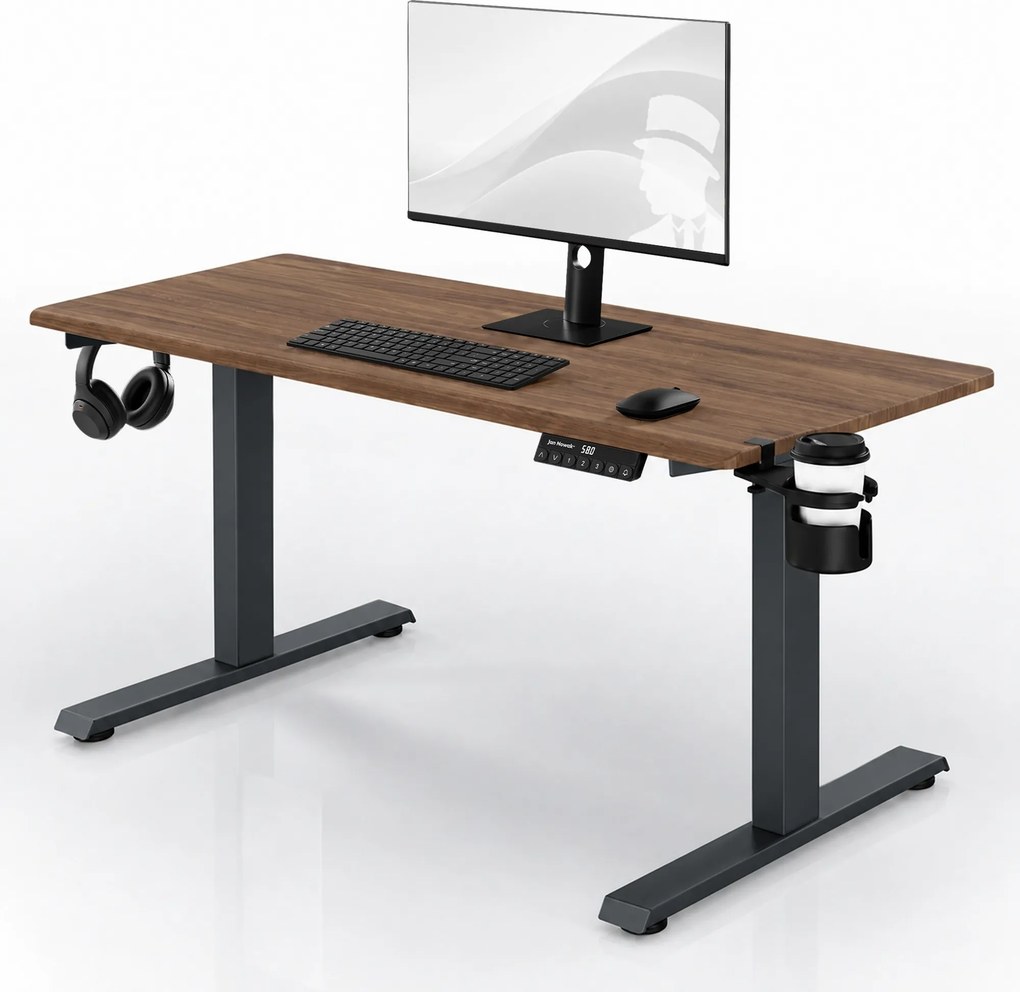 Elektromos íróasztal magasságállítással ergonomikus antracit/dió,1400x700 mm: ARIA