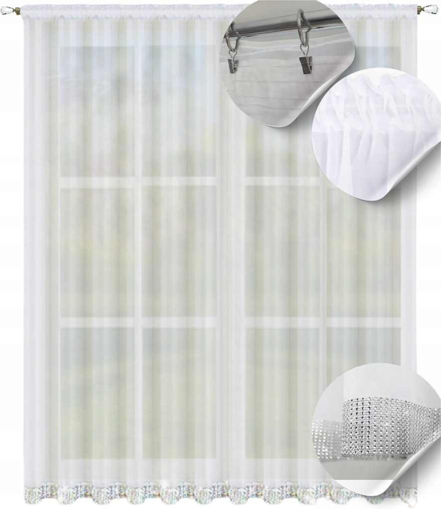 Kész függöny, egyszerű, 240x300 cm, cirkónia kövekkel, sima, egyenes, hosszú függöny