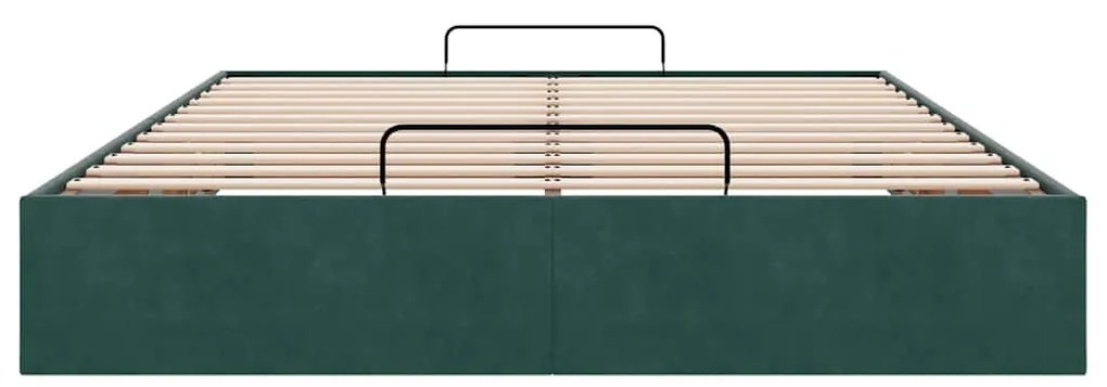 Ottomán ágykeret matrac nélkül Sötétzöld 140x190 cm bársony