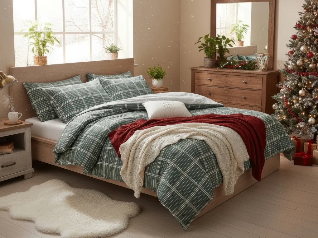 Renforcé pamut ágyneműhuzat FIOREA zöld Ágyneműhuzat mérete: 2 db 70 x 90 cm | 200 x 220 cm