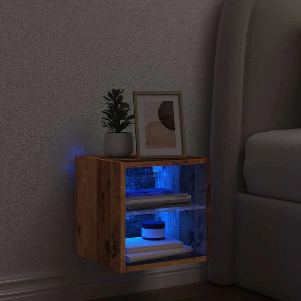 antik fa színű fali TV-szekrény LED-világítással 30x28,5x30 cm