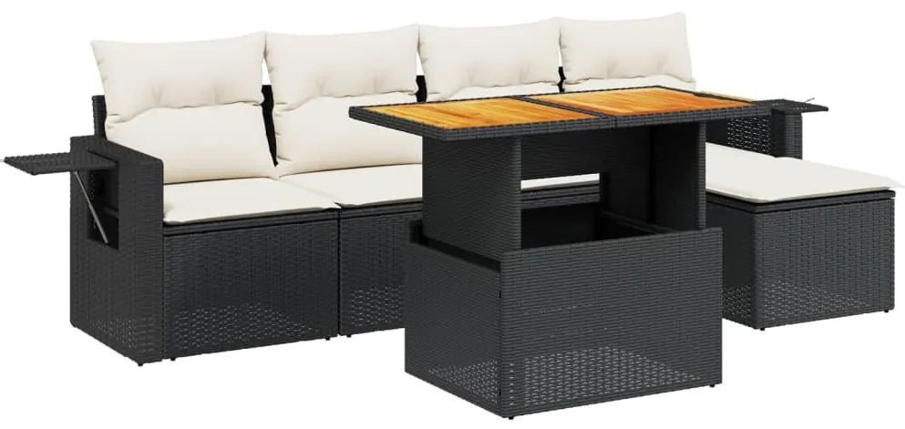 6 részes fekete polyrattan kerti ülőgarnitúra párnákkal