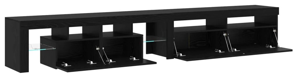 TV szekrények 2 db LED fényekkel fekete tölgy rétegelt fával