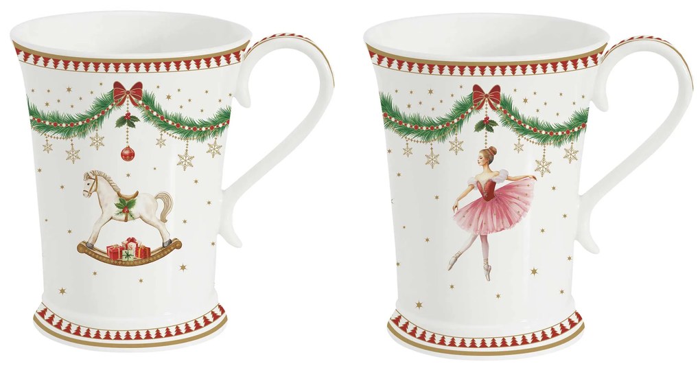 Karácsonyi porcelán bögre 2 db szett ballerina & hintaló díszdobozban Magie de Noel