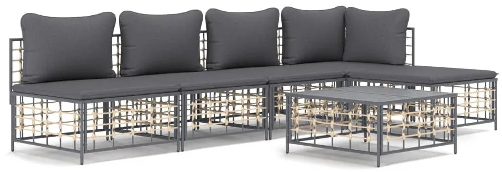 6 részes antracitszürke polyrattan kerti ülőgarnitúra párnákkal