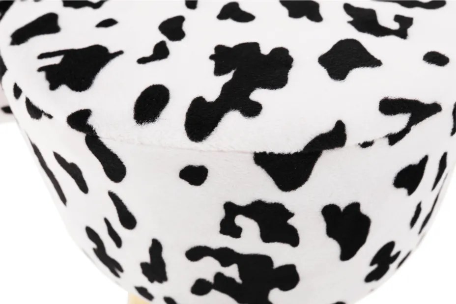 Puff kistehén alakban, Velvet anyag fehér/fekete/natúr, MOLLY
