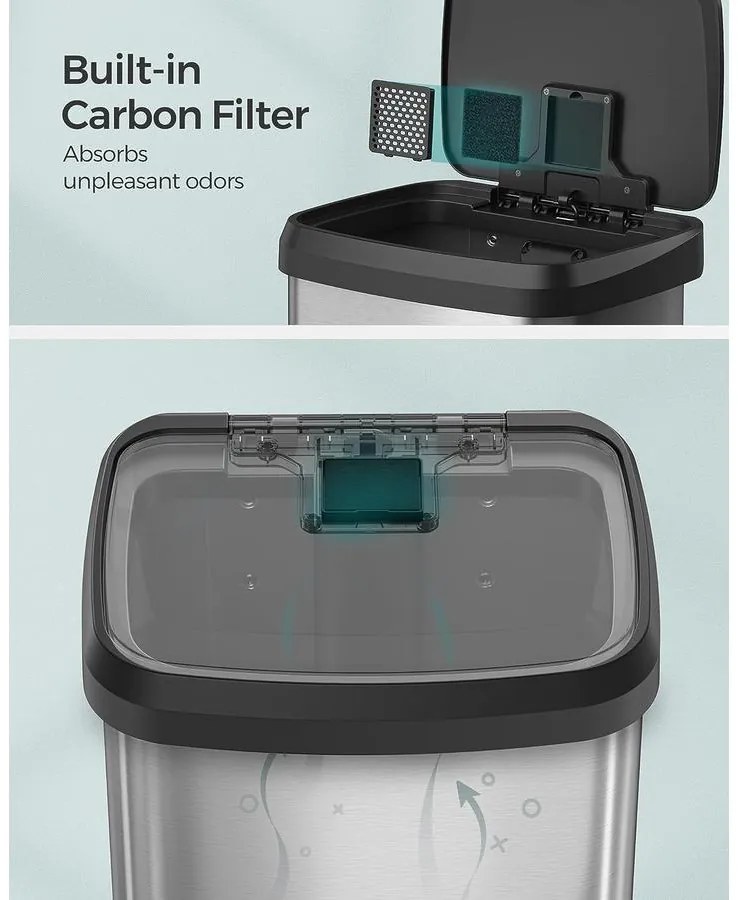 Konyhai szemetes, 68 literes pedálos kuka, ezüst-fekete