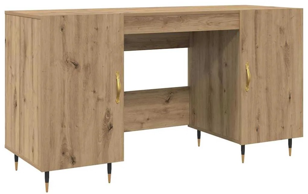 Asztal polcokkal kézműves tölgy 140 x 50 x 75 cm Faanyag
