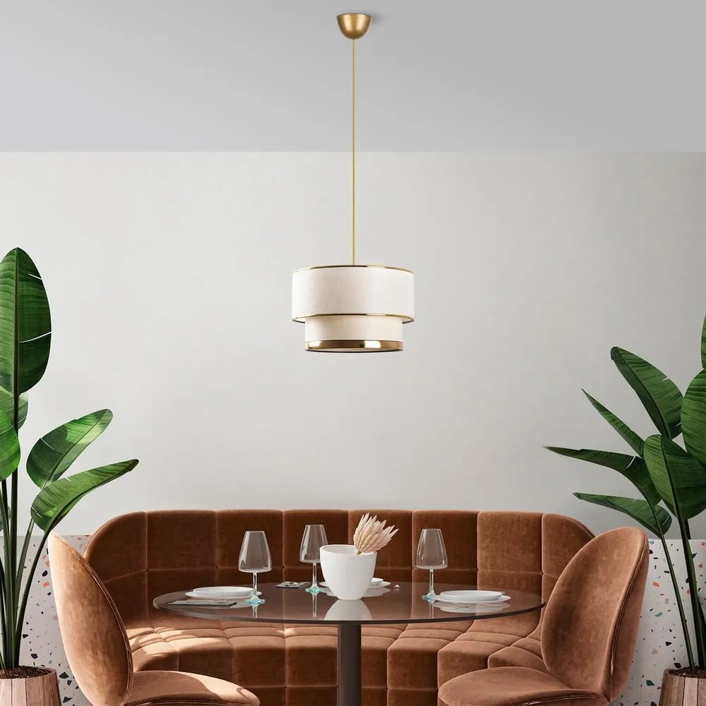 Krémszínű-aranyszínű függőlámpa textil búrával ø 30 cm Cake – Opviq lights