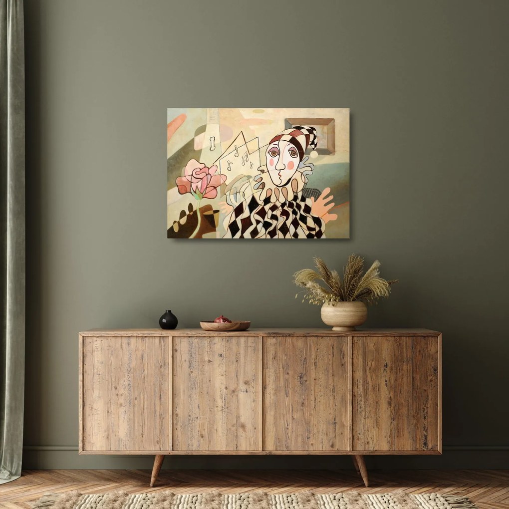 Kép - kubizmus -harlequin and rose (üvegen) (70x50 cm)