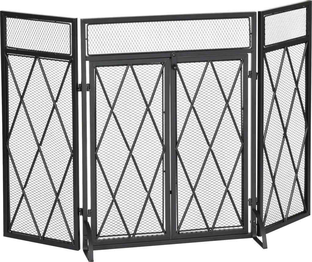 HOMCOM Higiéniás Tűzvédő Rács 3 db. Kovácsolt Vas Kandalló Rács Tűzvédő Fém Fekete 120 x 79 cm | Aosom