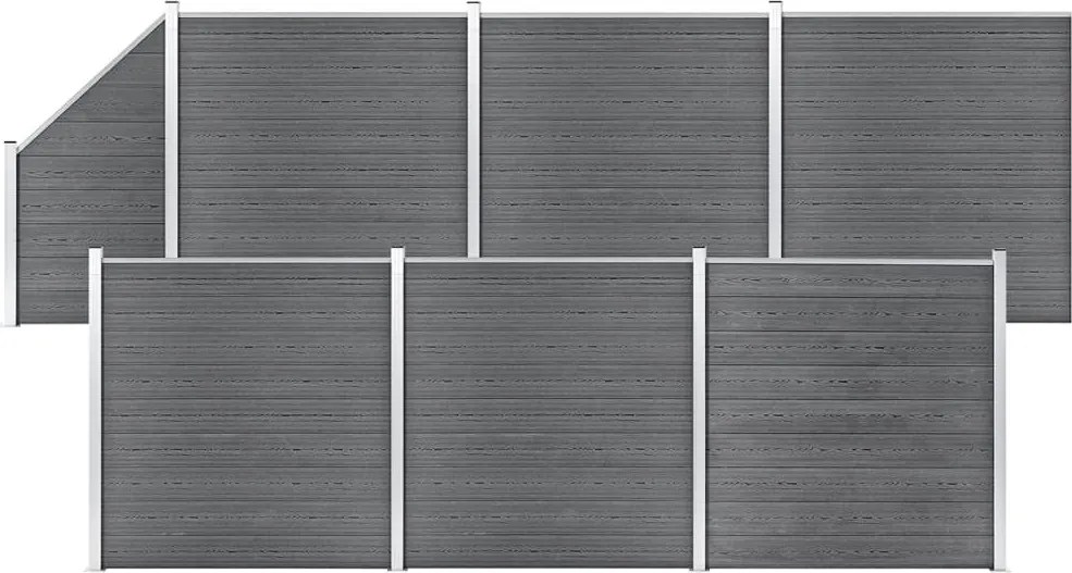 vidaXL 6 négyszögletes és 1 ferde szürke WPC kerítéselem 1138 x 186 cm