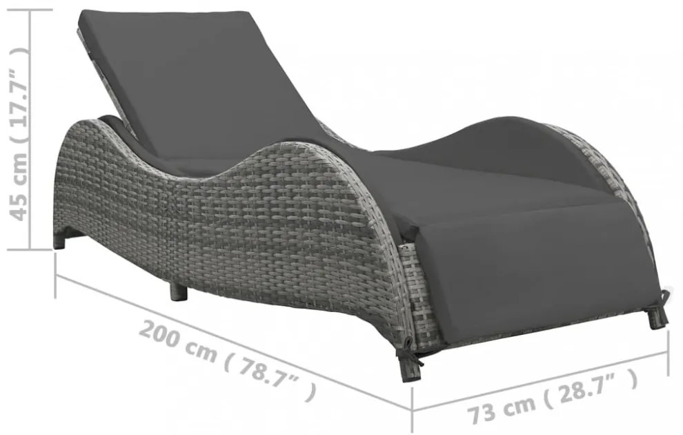 antracitszürke polyrattan napozóágy párnával