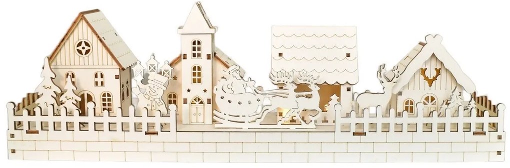 Karácsonyi világító dekoráció Havas falu, 40 x 13x 8 cm, LED