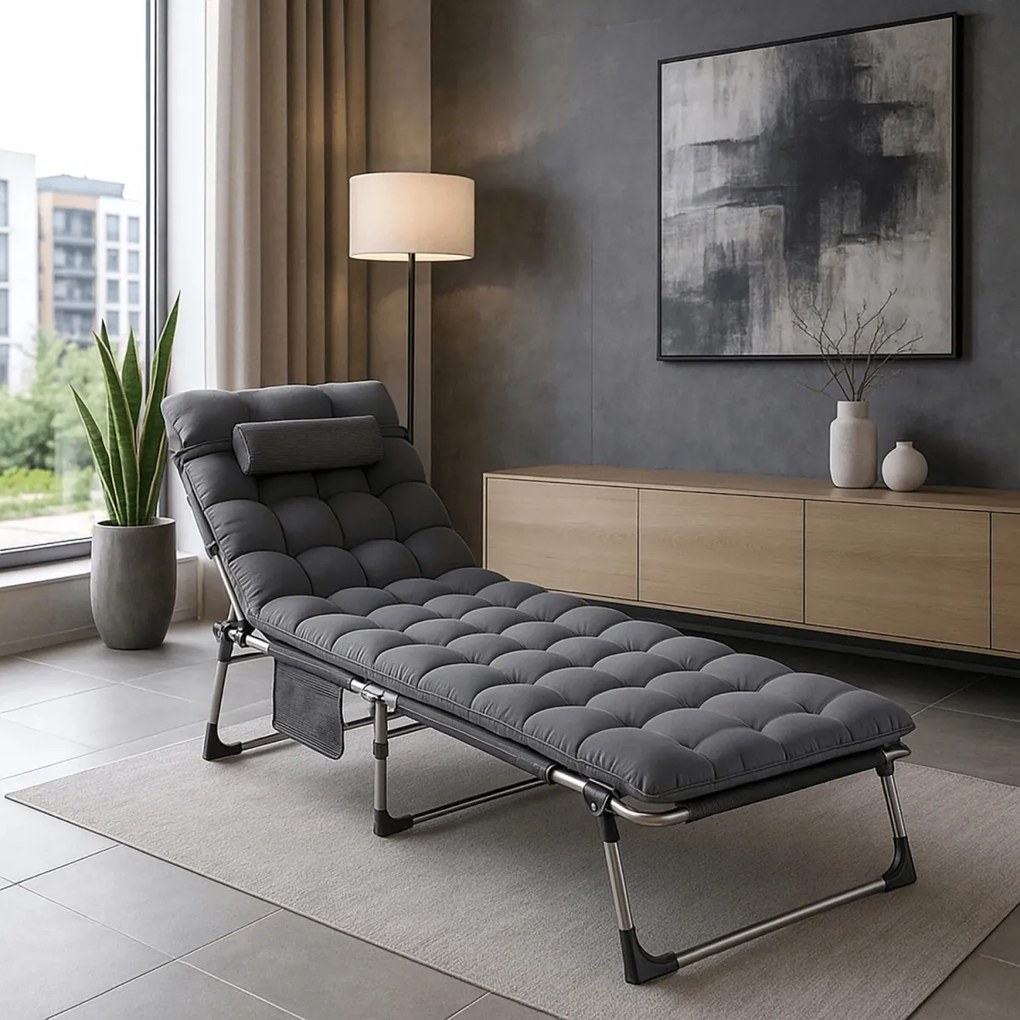 Leżak Ogrodowy Łóżko Polowe VENUS Szare