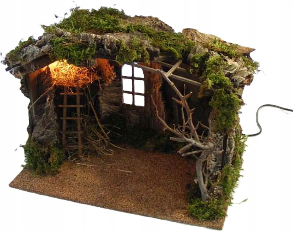 Világító Karácsonyi Betlehem- 40x25x30cm 13-15cm magas figurákhoz