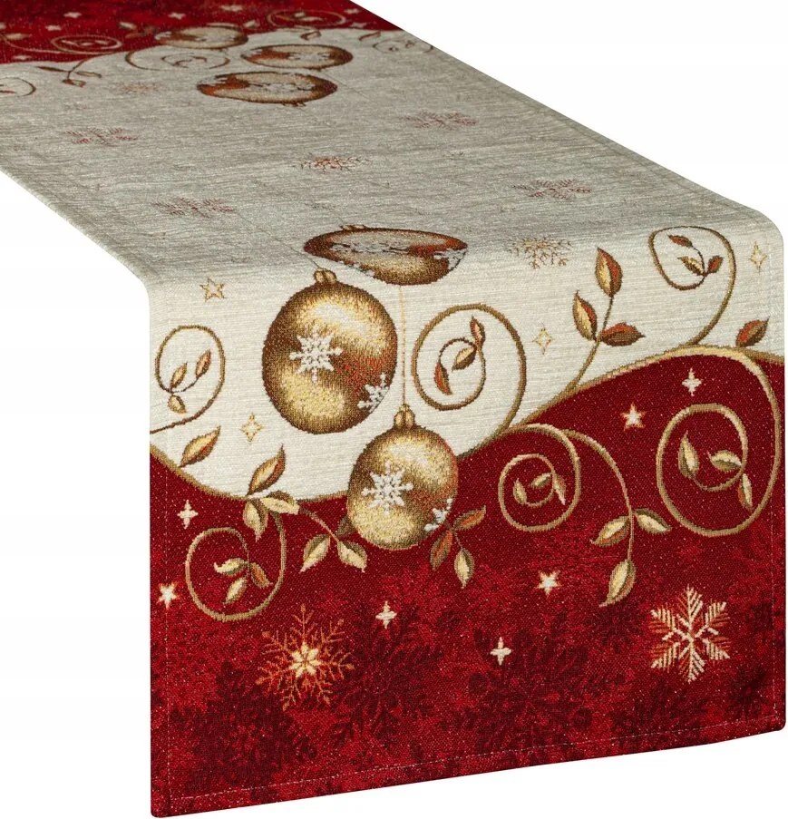 Dekoratív futó abrosz 45x140 Eurofirany bézs piros karácsonyi