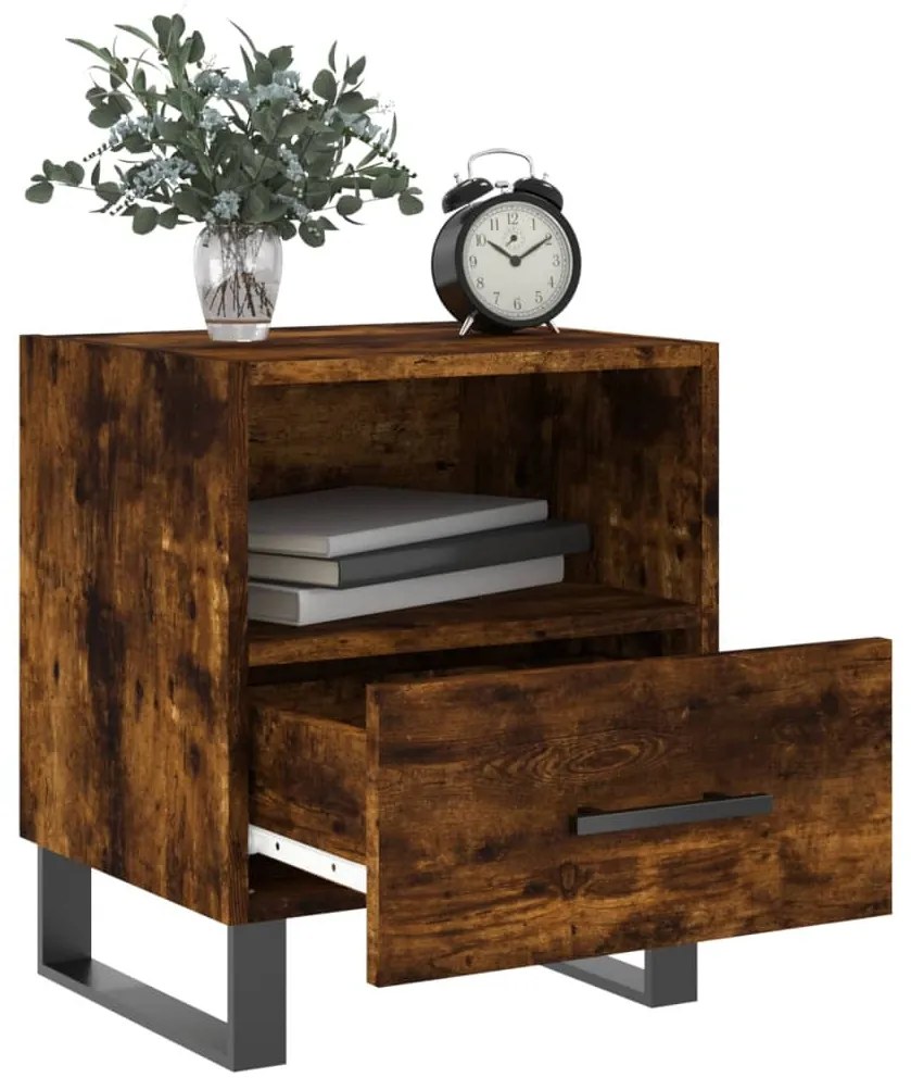 2 db füstös tölgy színű szerelt fa éjjeliszekrény 40x35x47,5 cm