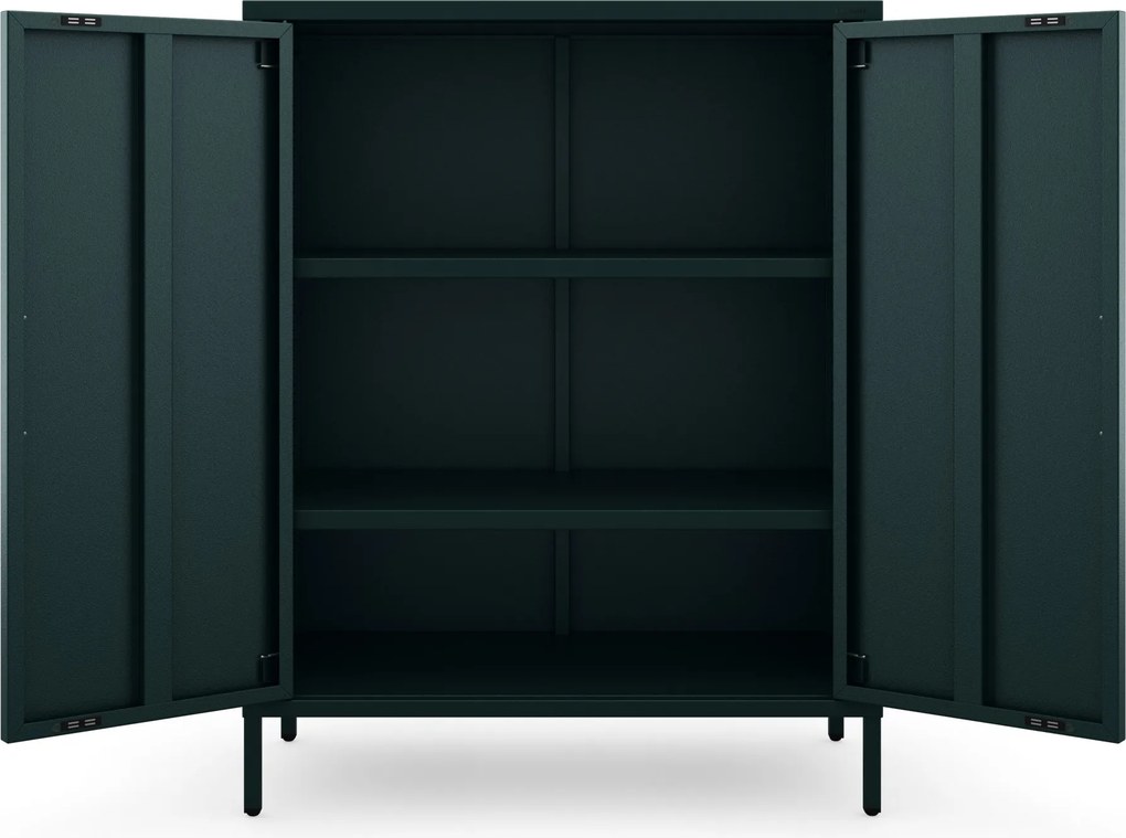 Alacsony fém szekrény lábakkal és polcokkal, üvegzöld, 800x1015x400 mm: VITO Modern