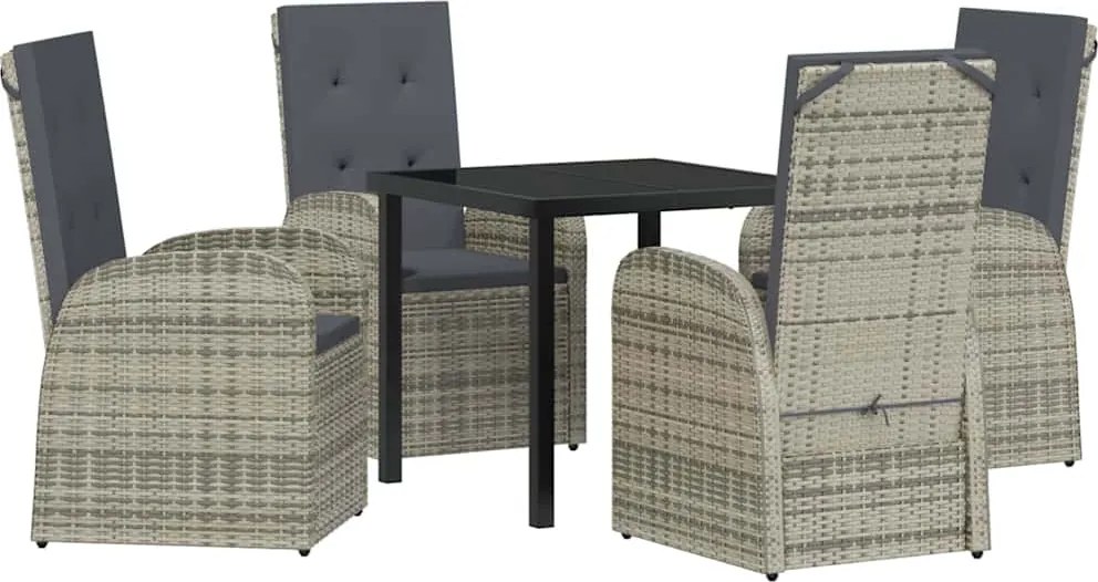 vidaXL Kert étkező szett párnával 5 pcs Szürke polirattan