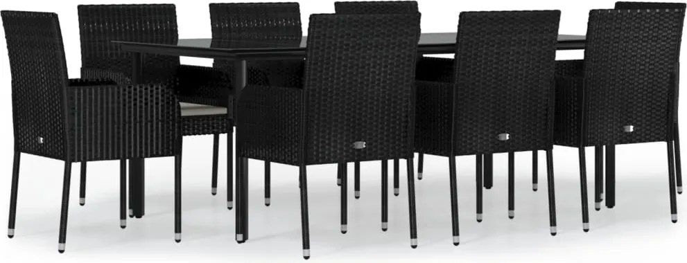 vidaXL 9 részes fekete polyrattan kerti étkezőgarnitúra párnákkal